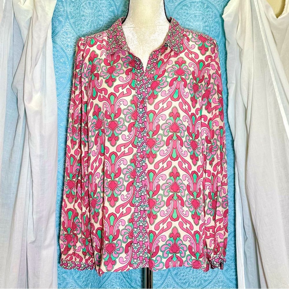 🌟 Esqualo Spanish Designed Baroque Print Blouse Sz 12 - Picture 5 of 9